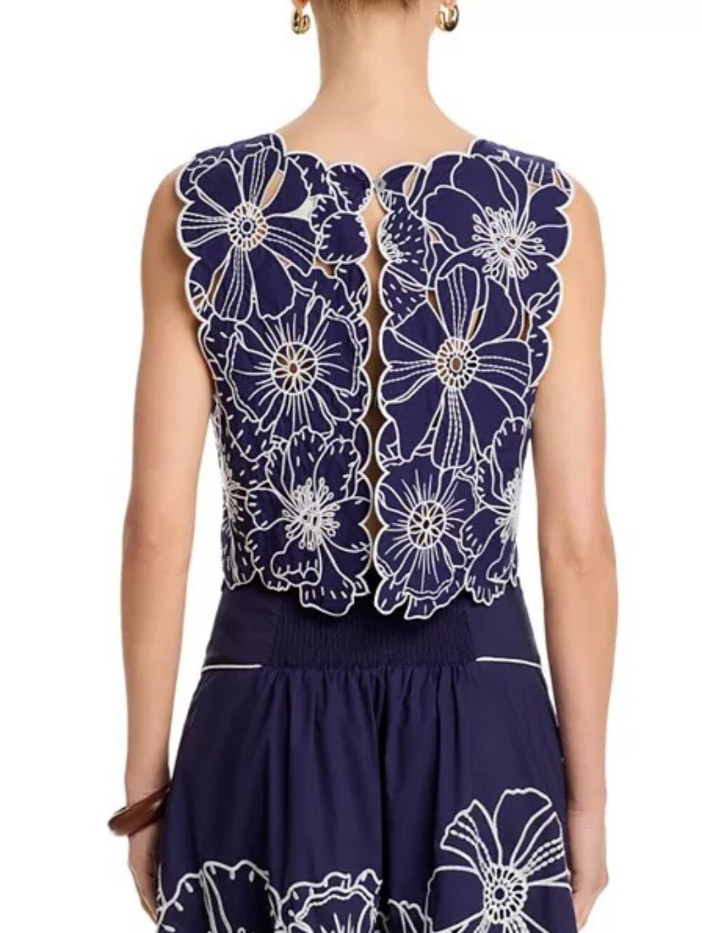 FARM RIO Richelieu Floral Embroidered Top Split Back Cropped Top Size S - Picture 4 of 11